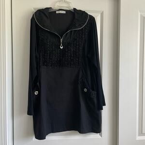 Pomme Rouge Paris Black 3D Flower Tunic Shirt Dress Size XXL